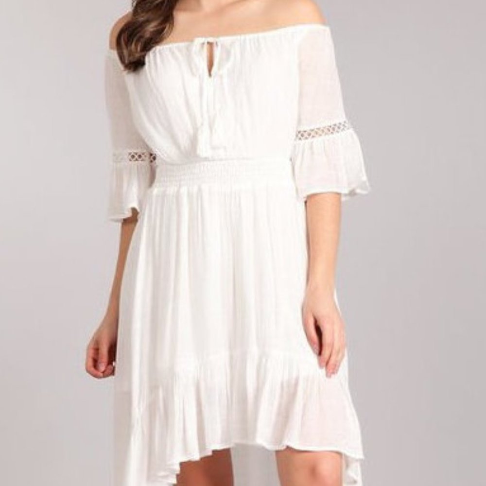Boho Off Shoulder Hi Low Ruffle Maxi Dress - Picture 8 of 8